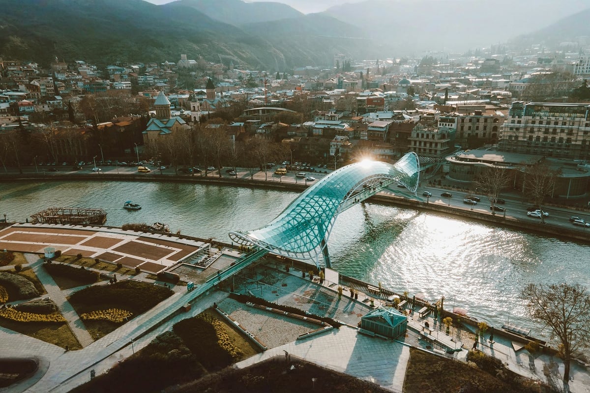 The glass Bridge of Peace over the Mtkvari River in Tbilisi